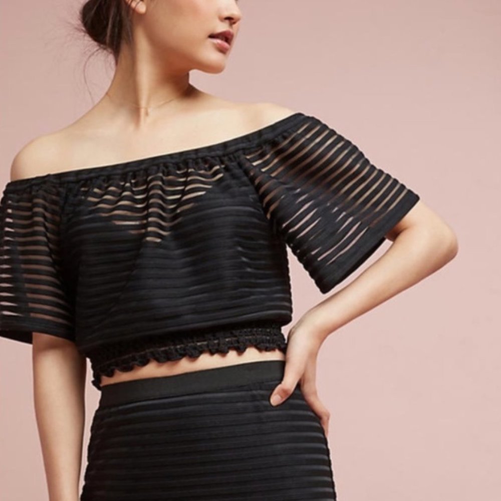 Tracy Reese Off-The-Shoulders Black Crop Top Size Small